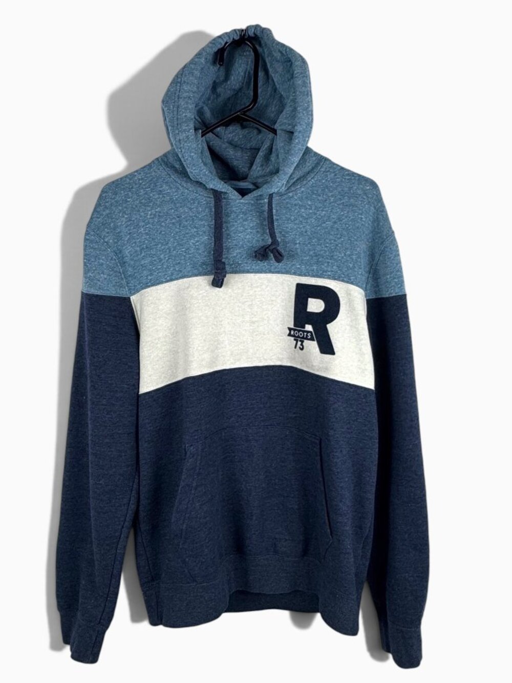 Roots Canada 73 Colorblock Pullover Hoodie Medium Blue Cream Navy R Logo